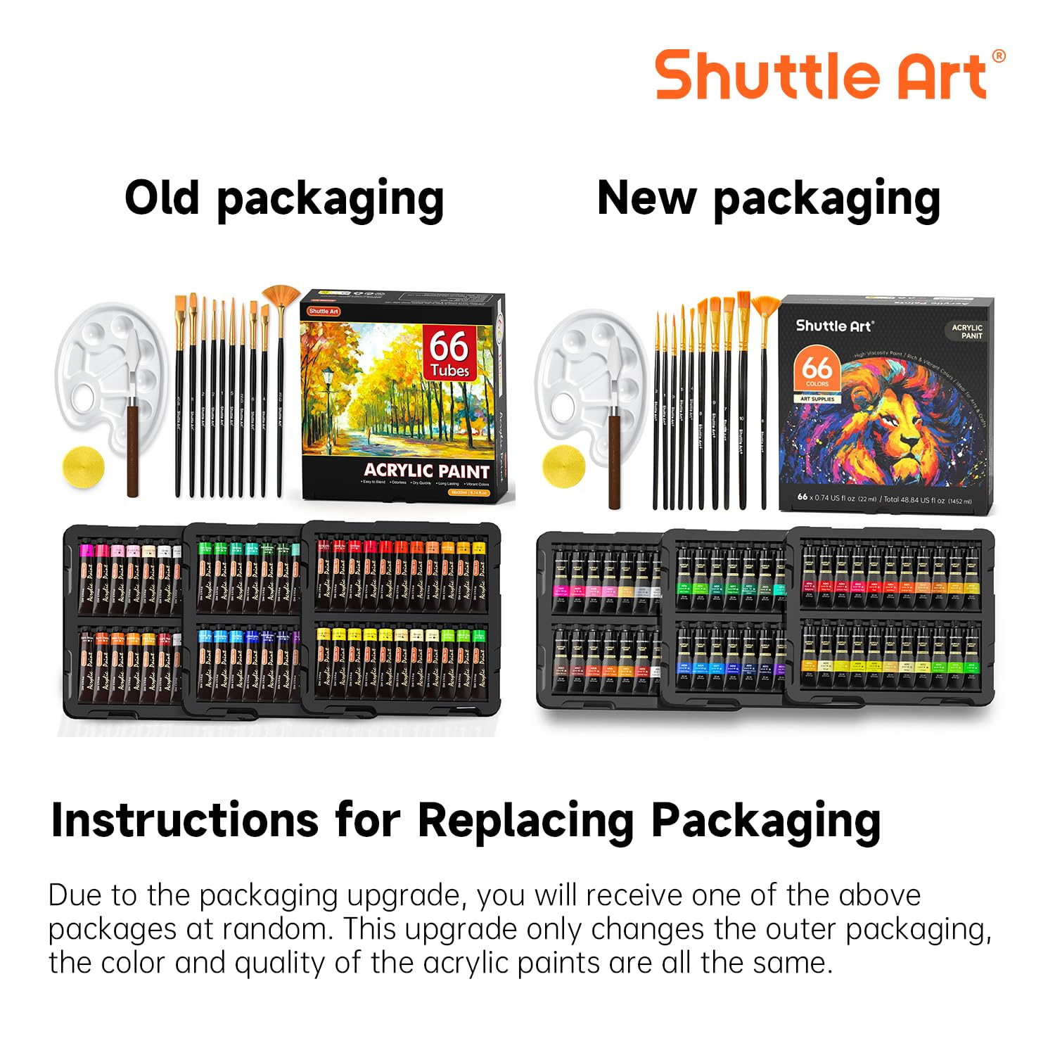 82 Pack Acrylic Paint Set, Shuttle Art 66 Colors Acrylic Paint with 10 Brushes, 22ml/0.74oz Tubes