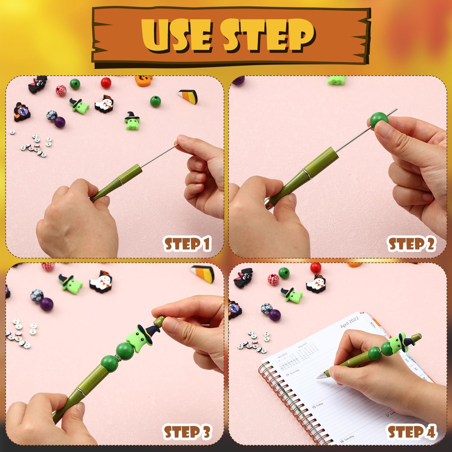 Ctosree 36 Sets Halloween Beadable Pens Beads Black Ink, Ghost
