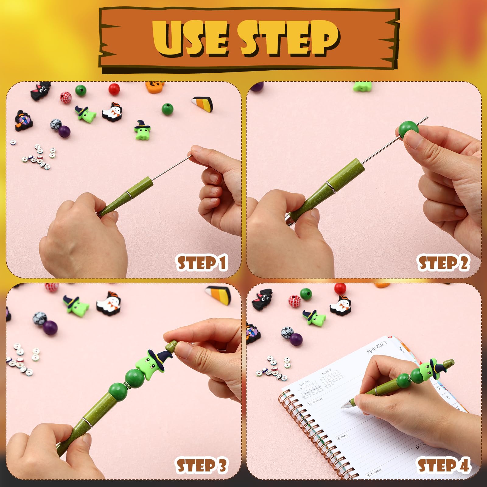 Ctosree 36 Sets Halloween Beadable Pens Beads Black Ink, Ghost