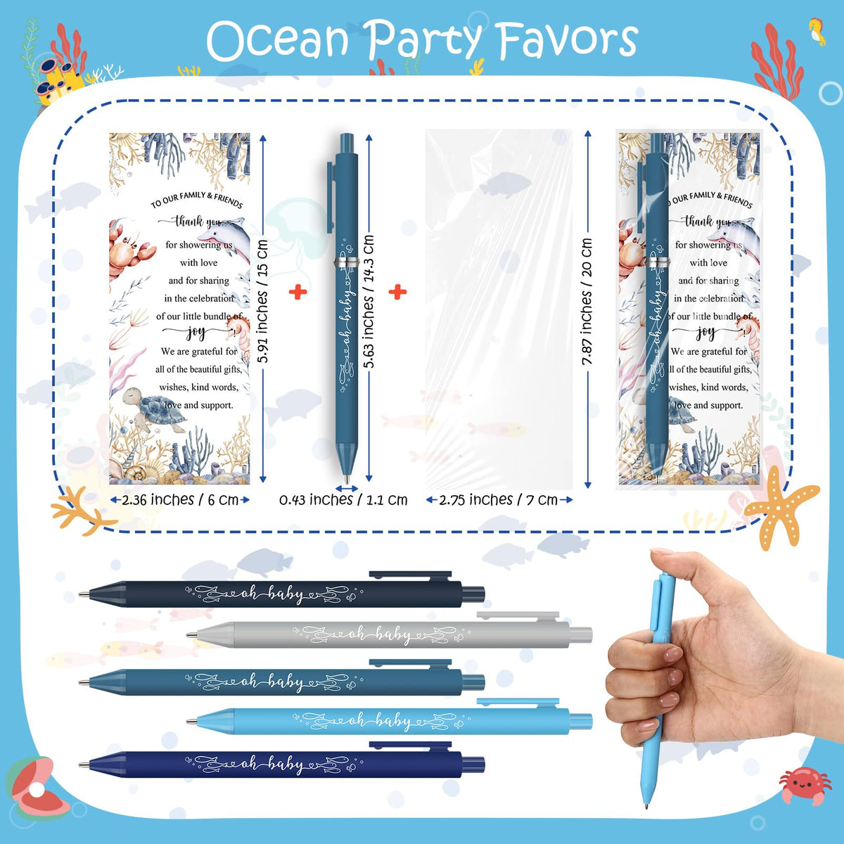 Engrowtic 50 Set Ocean Baby Shower Gifts Pens for Guests Under the Sea Baby Shower Favors