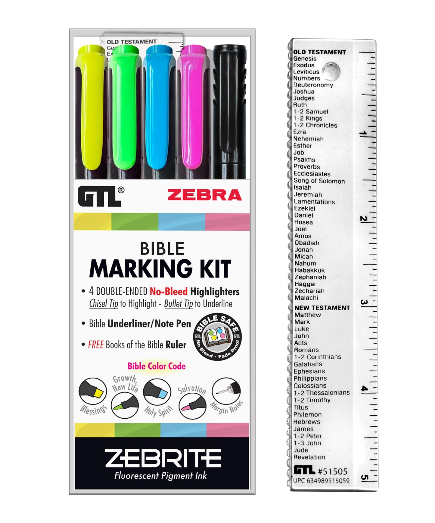 G.T. Luscombe Company, Inc. Zebrite Bible Marking Kit | No Bleed Pigmented Ink | No Fading or