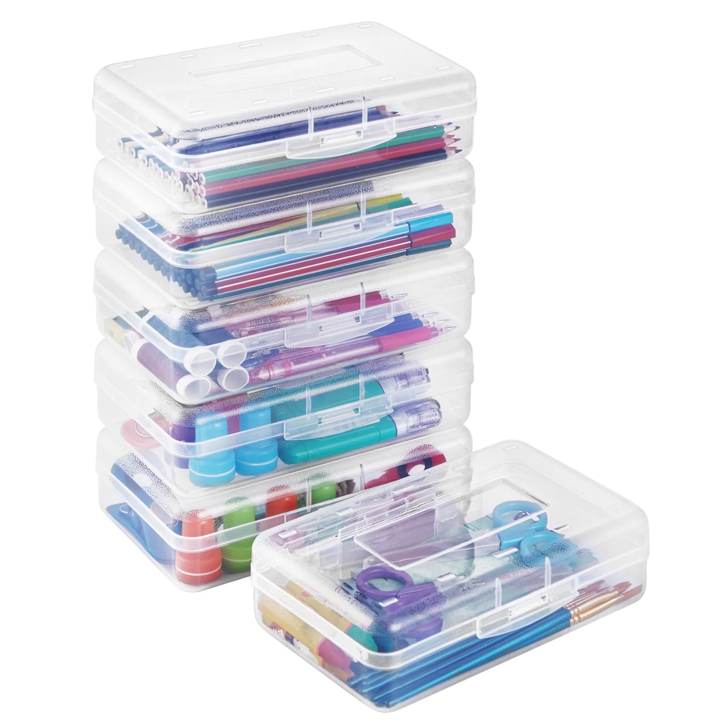 Sooez Plastic Pencil Case Box 6 Pack, Large Crayon Maker Pen Organizer