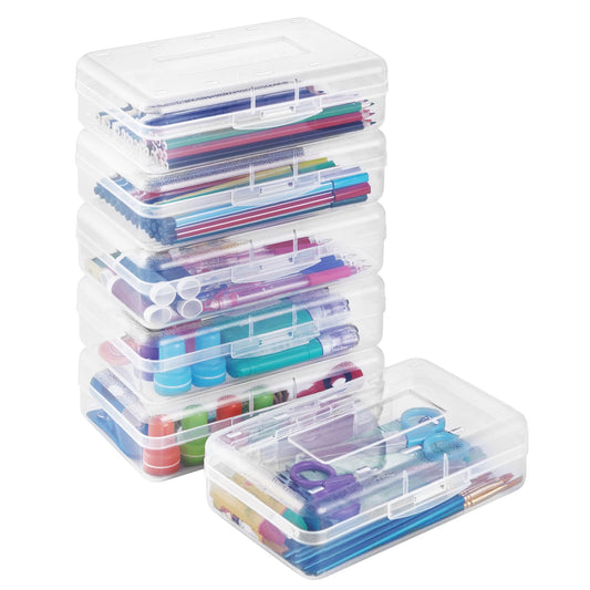 Sooez Plastic Pencil Case Box 6 Pack, Large Crayon Maker Pen Organizer