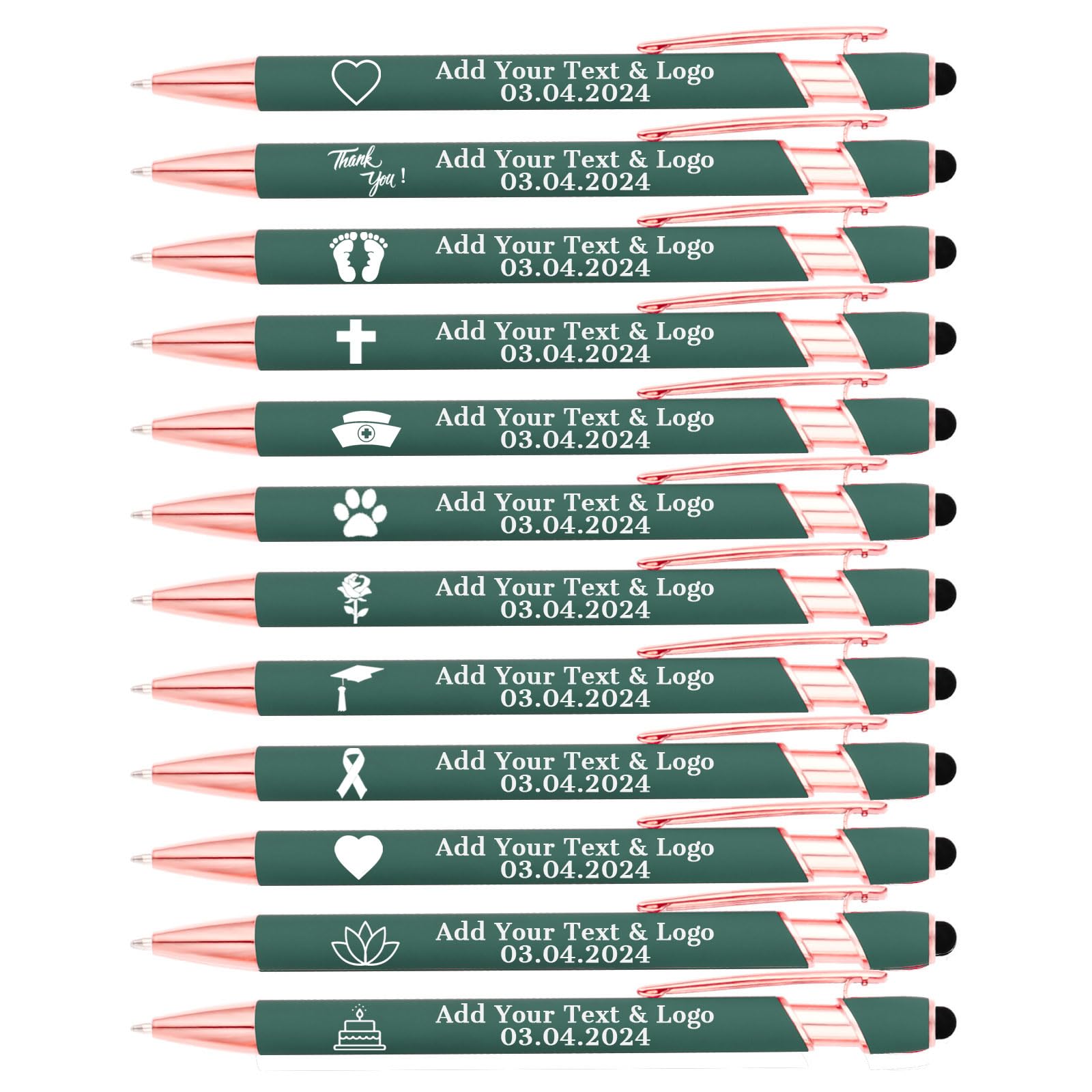 LMJUEJIN Personalized Pens with Name or Logo - Black Ink - 12 pcs Metal Custom Ballpoint Pen with