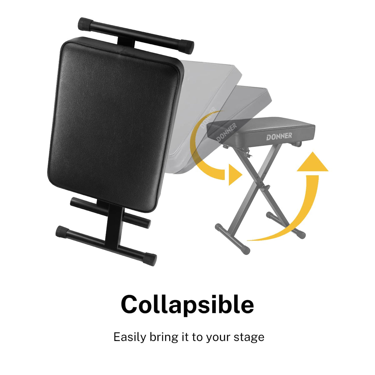 Donner Piano Bench, Adjustable Keyboard Bench Portable Stool Collapsible Chair Foldable Seat