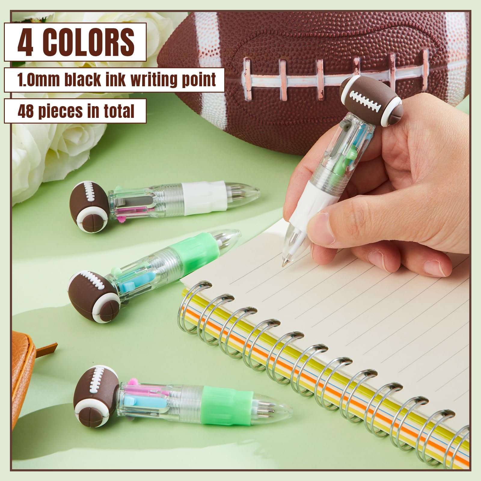 Kosiz 48 Pack Football Party Favors Multicolor 4 in 1 0.5mm Ballpoint Pen