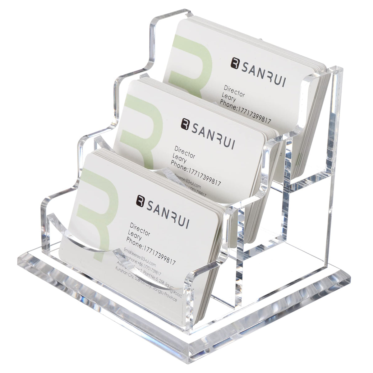 YUXUN Business Card Holder Display for Desk, Clear Acrylic Cards Organizer 3 Tier 3 Slots, Business