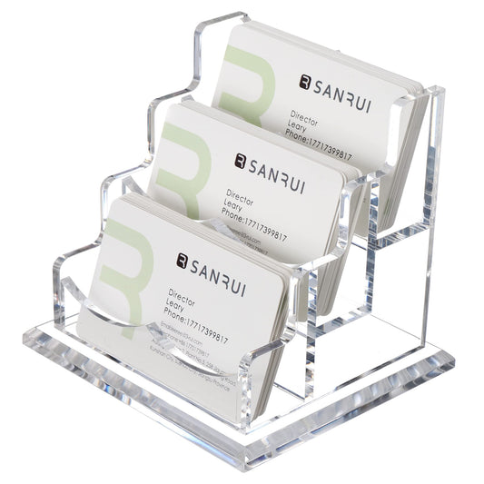 YUXUN Business Card Holder Display for Desk, Clear Acrylic Cards Organizer 3 Tier 3 Slots, Business