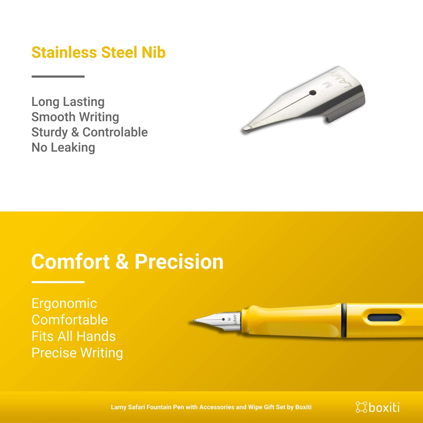 Lamy Safari | Yellow | Fine Nib | 5 Black Ink Cartridges, Z28 Converter and Wipe