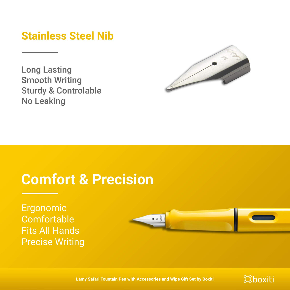 Lamy Safari | Yellow | Fine Nib | 5 Black Ink Cartridges, Z28 Converter and Wipe