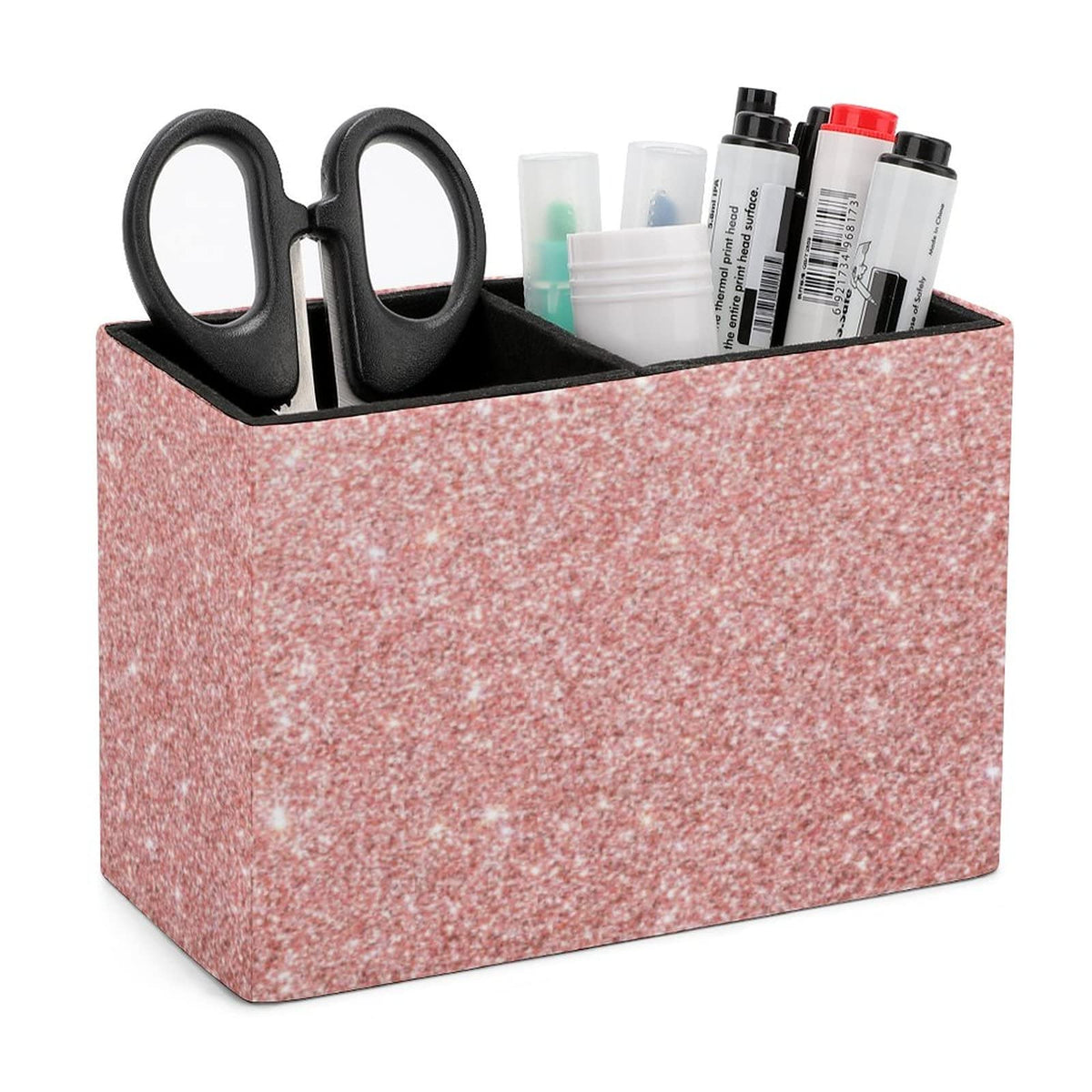 Niapessel Pencil Holder for Desk, Rose Gold Pink Glitter Pattern Print Pen Holder Storage Desktop
