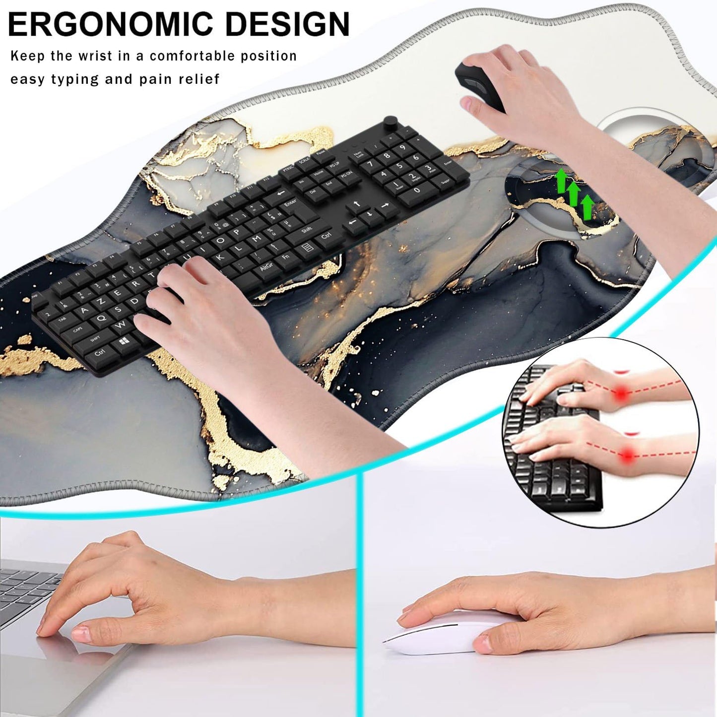 CICPLKSE Mouse Pad with Wrist Support + Desk Mat + Coaster 3 in 1 Set, XXL Large Gaming Mousepad
