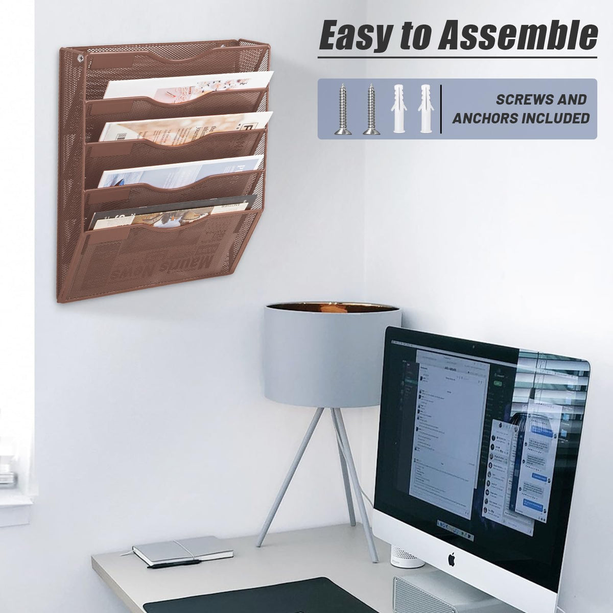 EASEPRES 5 Pocket Mesh Hanging Wall File Organizer, Wall Mounted Mail Paper Document Folder Holder