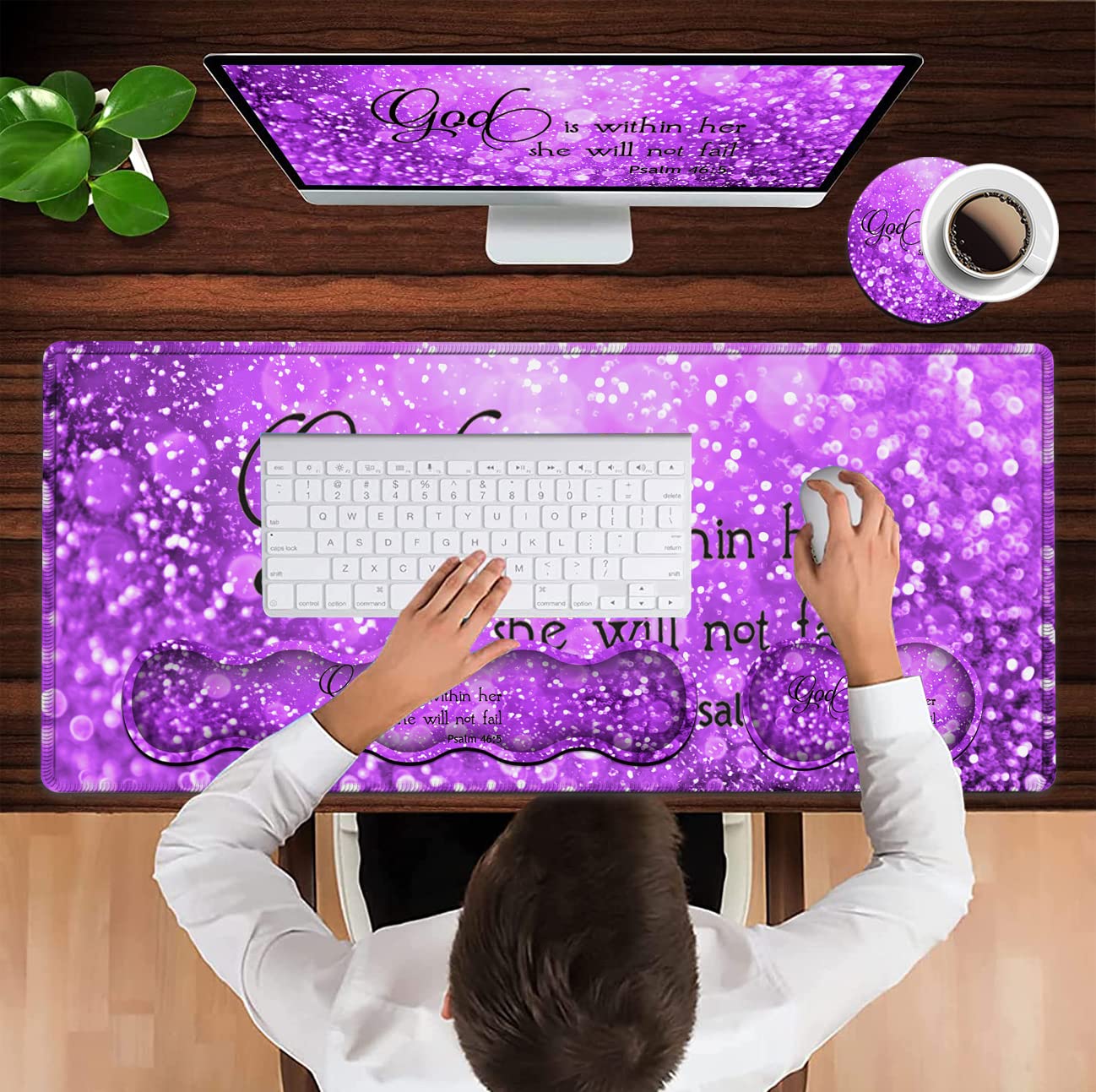 Gaming Mouse Pad XXL Large Desk Mat, Psalm 465 Bible Purple Extended Non-Slip Rubber Mice Pads