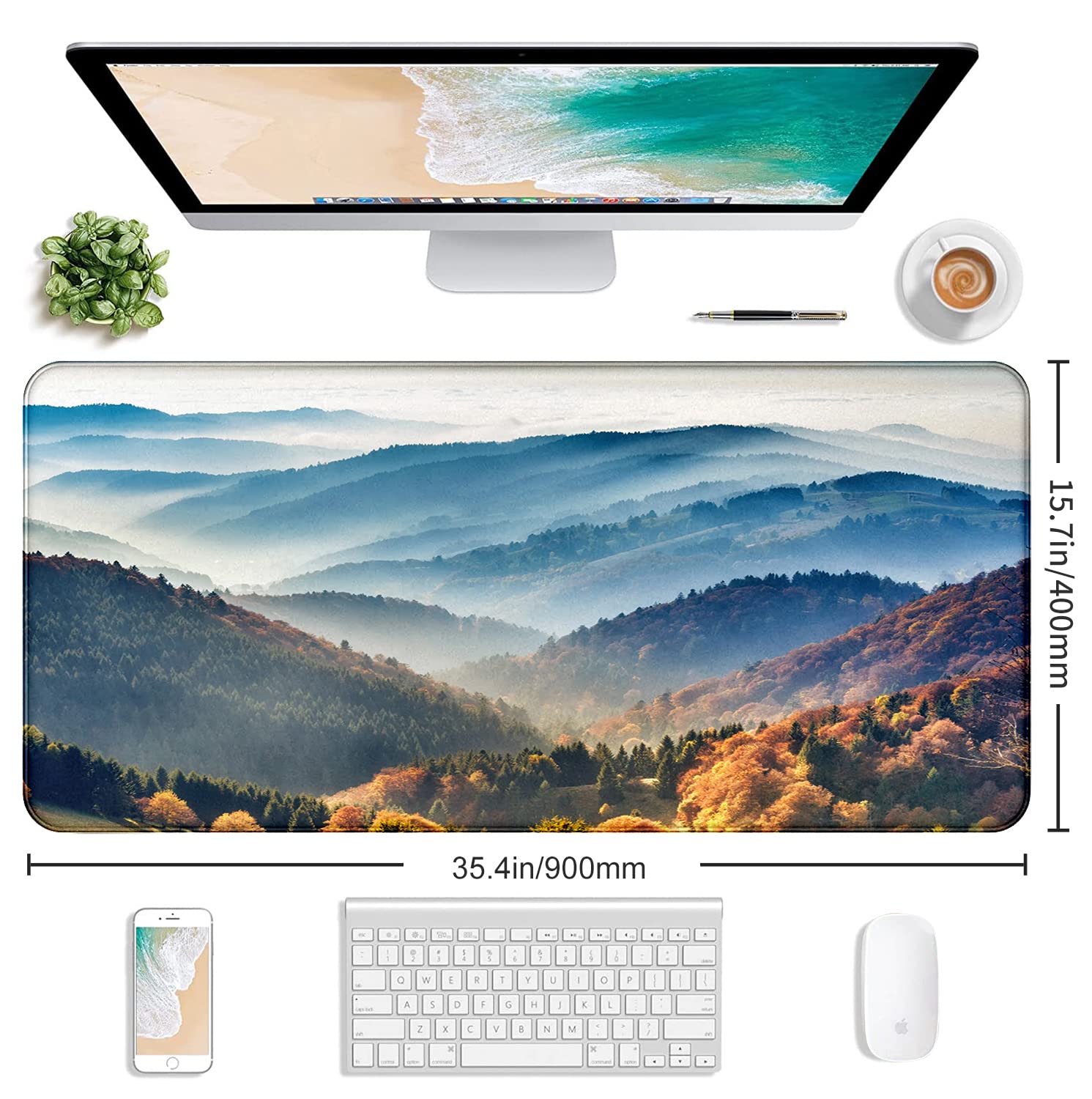 Large Mountain View Patterned Mouse Pad, Anti Slip Gaming Keyboard Desk Pad