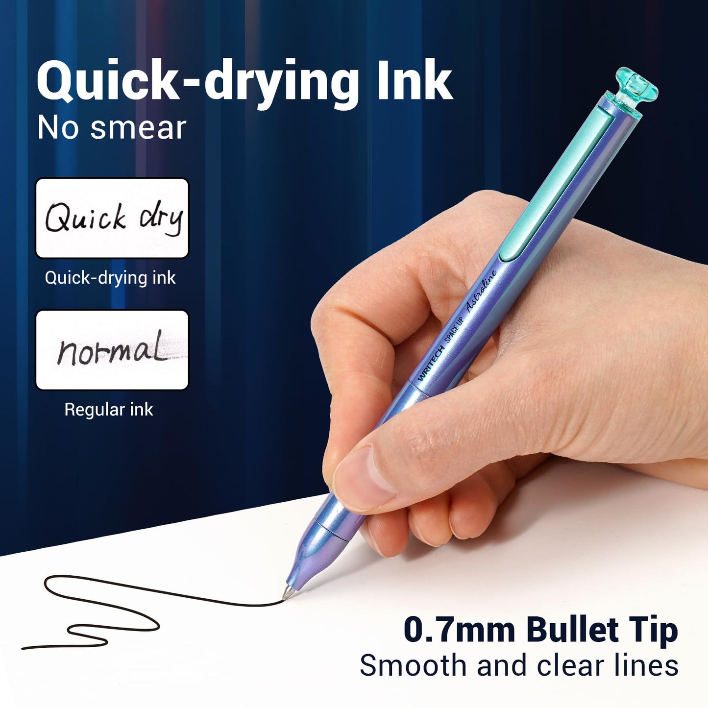 WRITECH Gel Pens Black Ink: Sleek Metal Barrel Pen Fine Point 0.7mm Retractable 3ct No Smear Quick