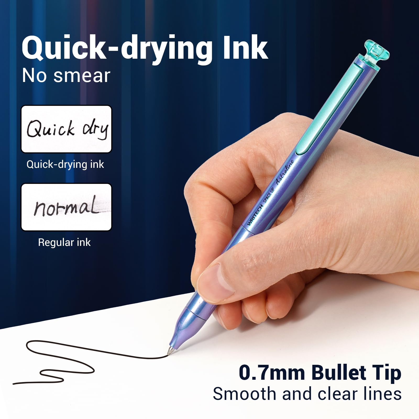 WRITECH Gel Pens Black Ink: Sleek Metal Barrel Pen Fine Point 0.7mm Retractable 3ct No Smear Quick