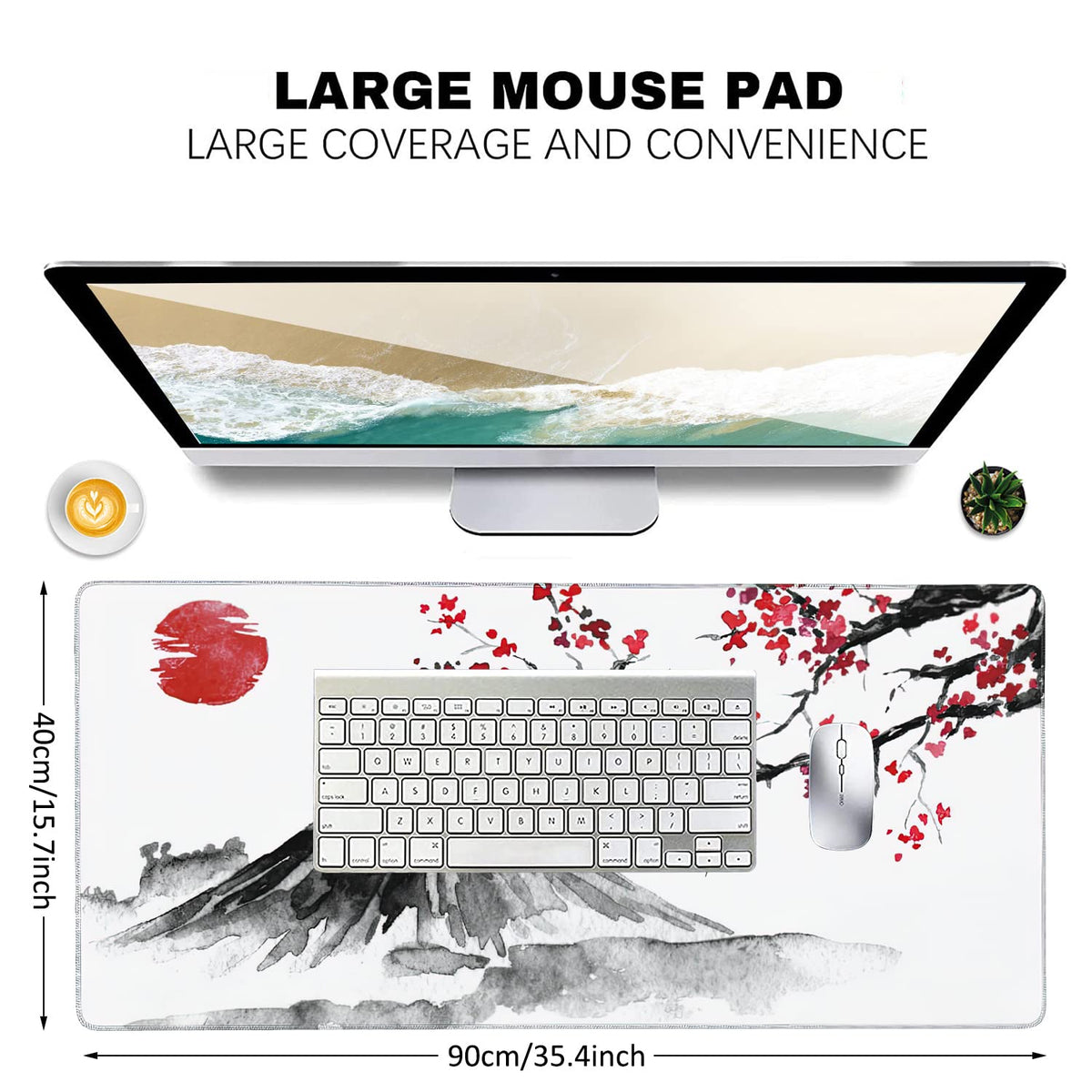 Japan Traditional Sumi-e Painting Extended Gaming Mouse Pad Large Desk Mat with Non-Slip Rubber