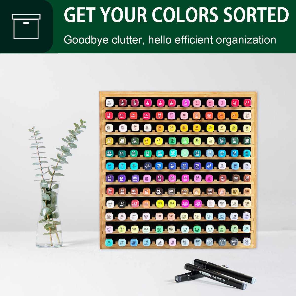 MinBoo Marker Organizer for 144 Markers, Bamboo Art Supply Storage Organizer Rack, Art Markers Pens