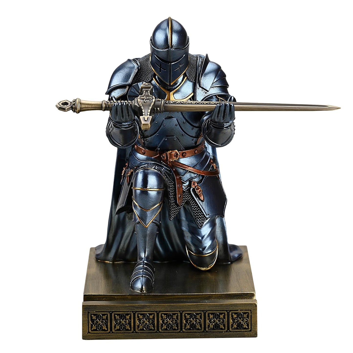 Medieval Armored Knight Pen Holder Figurine Paperweight Phone Stand Blue