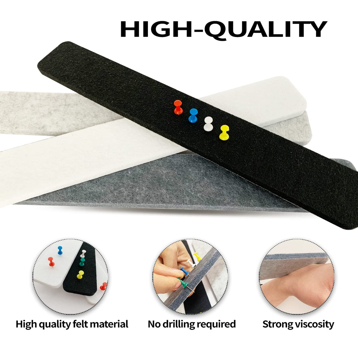 8 Pcs Black White Grey Felt Pin Board Bar Strips Bulletin Board ，Self-Adhesive Bulletin Board Bar