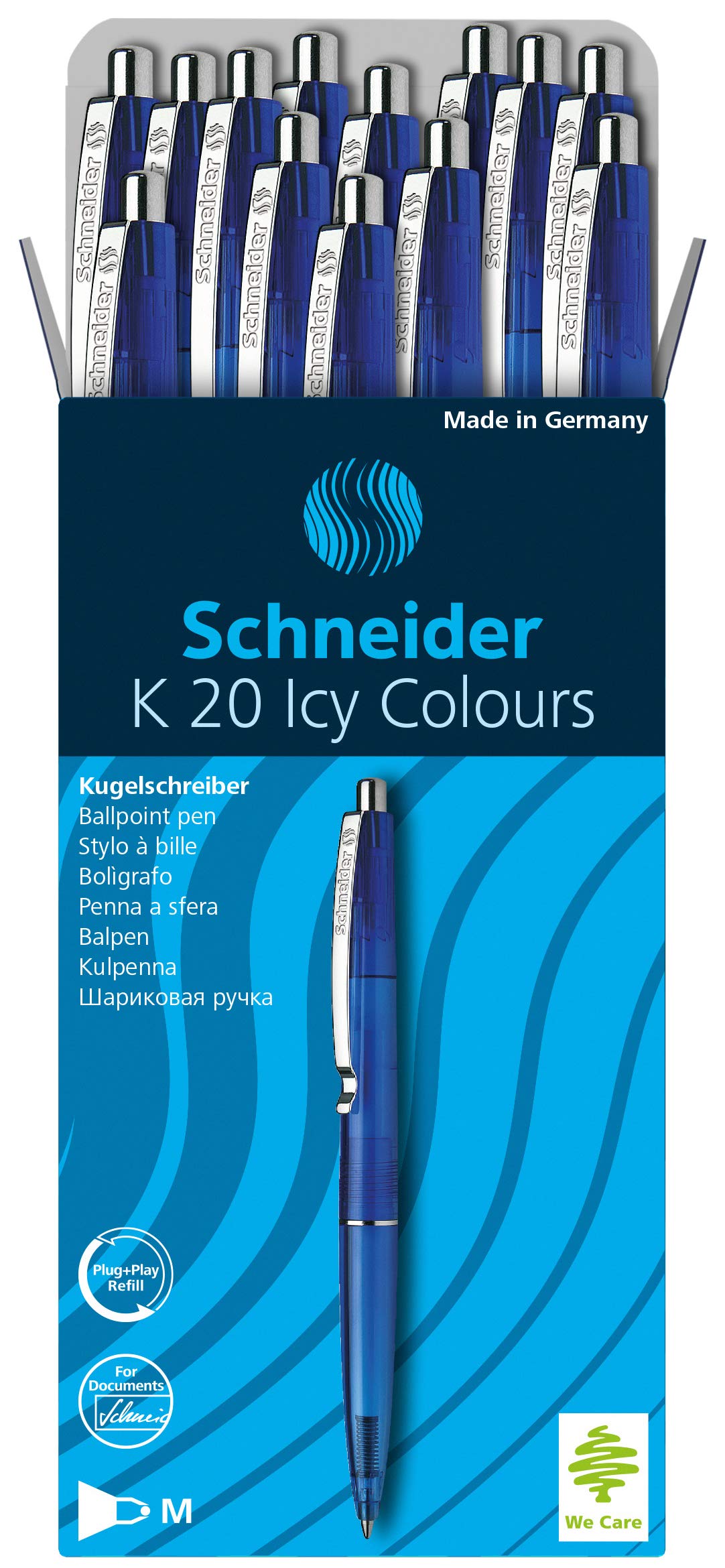 Schneider K-20 Icy Retractable Ballpoint Pen, Blue, Box of 20 (132003)