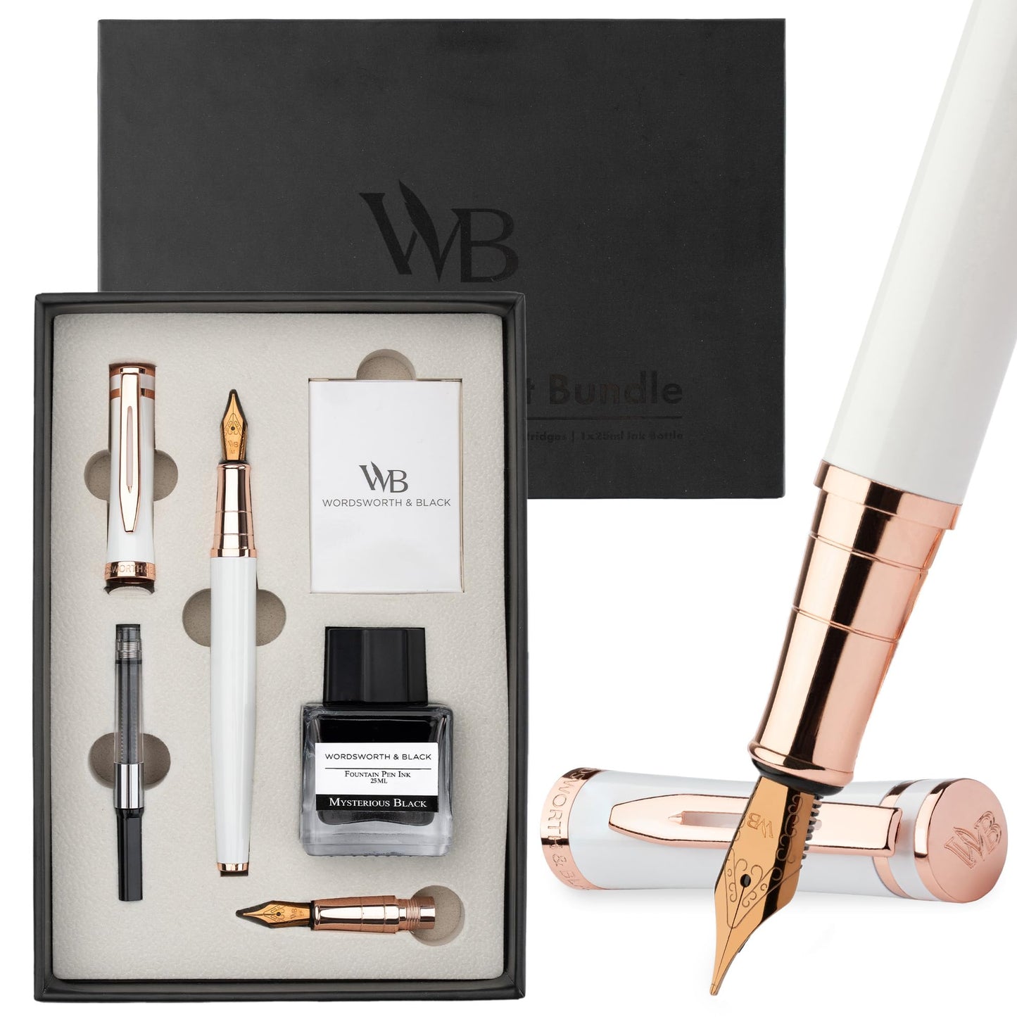 Wordsworth & Black Fountain Pen Gift Set, Medium & Extra Fine Nib, White Rose