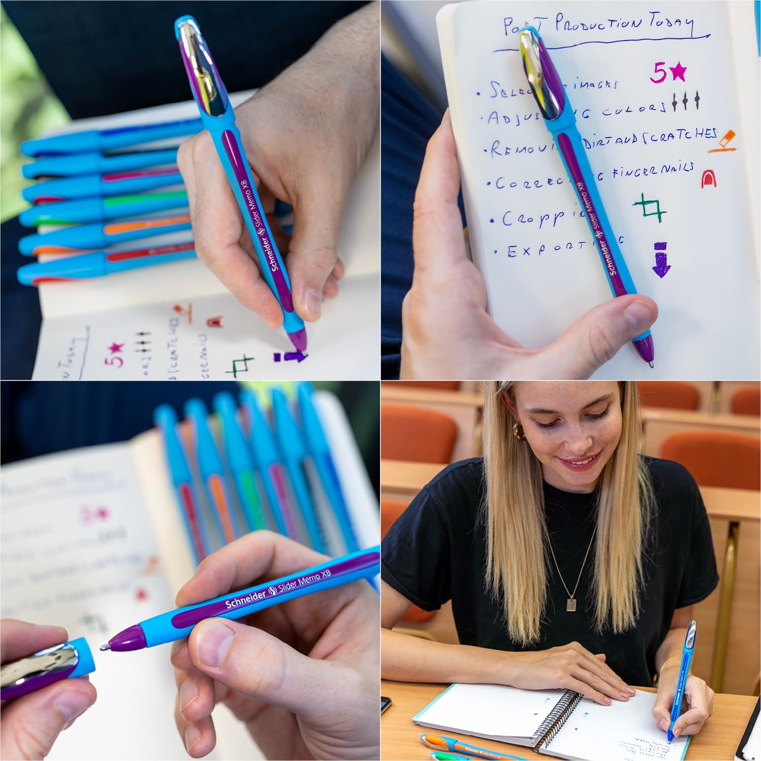 Schneider Slider Memo XB (Extra Broad) Ballpoint Pen, 1.4 mm, Light Blue Barrel, Violet Ink, Box of