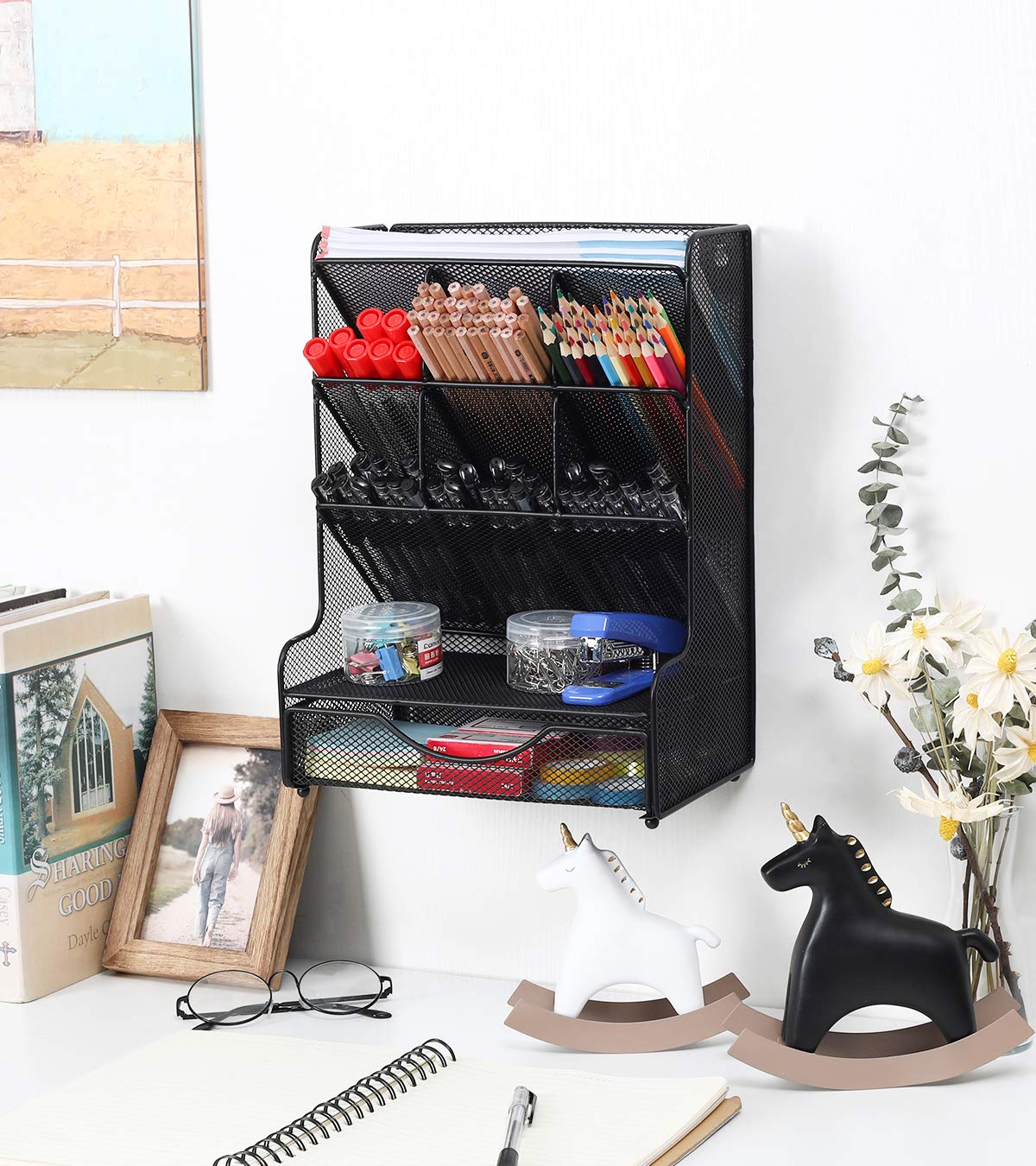 PAG-Mass Desk Organizer with Drawer Office Supplies and Accessories Storage Caddy Hanging Wall