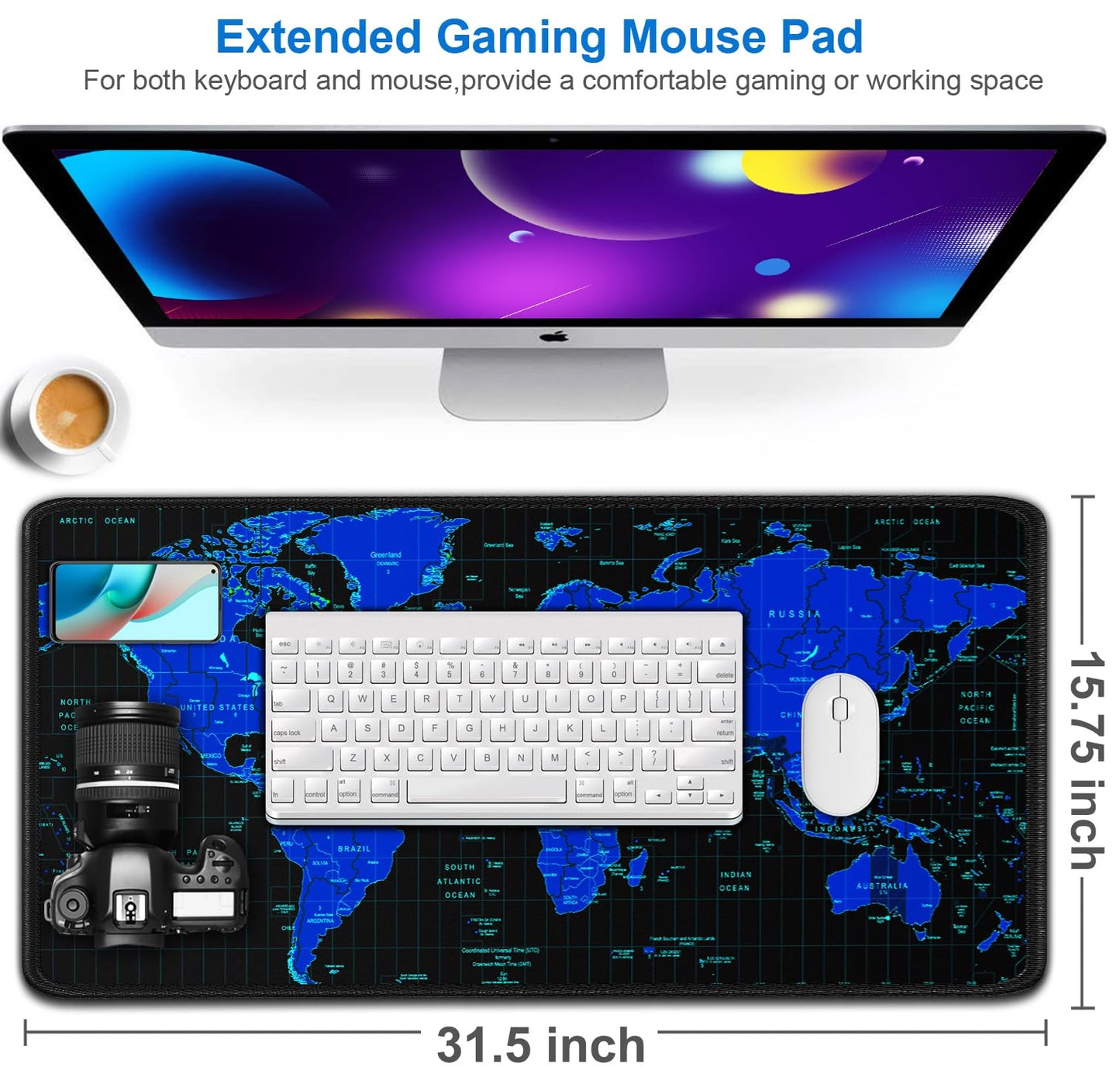 Gaming Mouse Pad, 31.5x15.7 inch Large Extended Computer Keyboard Mouse Mat, Water Resist Non-Slip