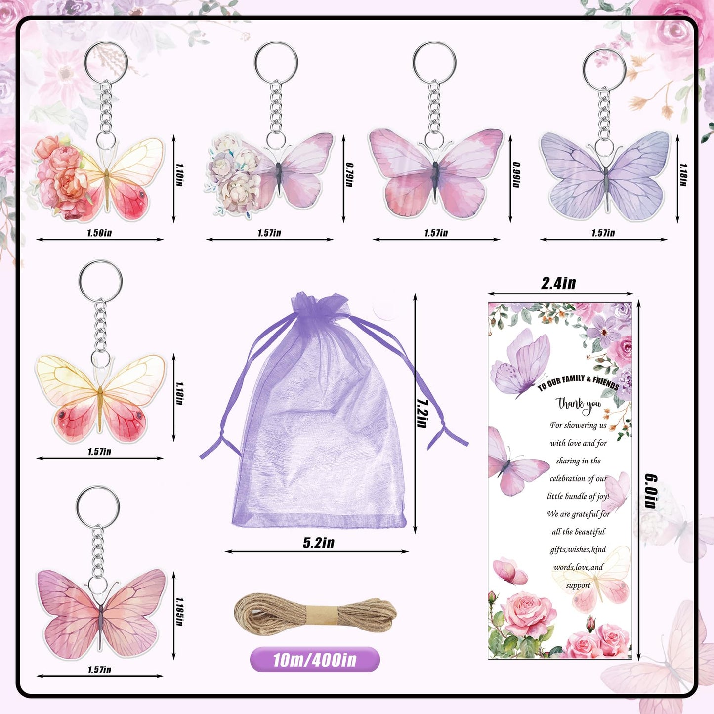 EYNDYN 289 Pieces Butterfly Baby Shower Gifts for Guest Ballpoint Pens and Keychains Favors for