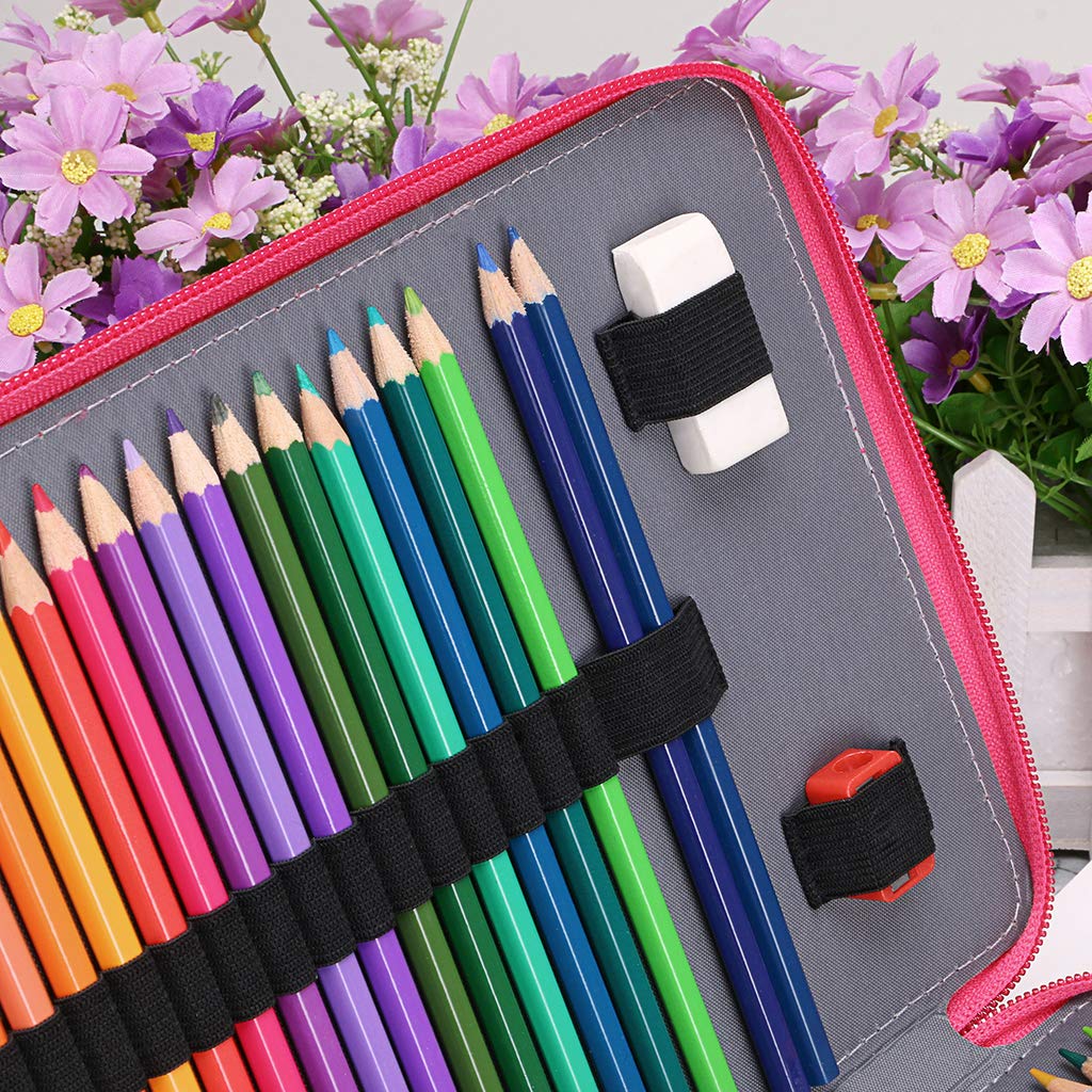 BTSKY 200 Slots Colored Pencil Organizer - Deluxe PU Leather Pencil Case