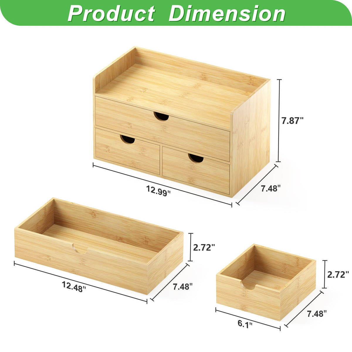 Bamboo Desk Organizer with Drawers, Desktop Storage for Office Supplies