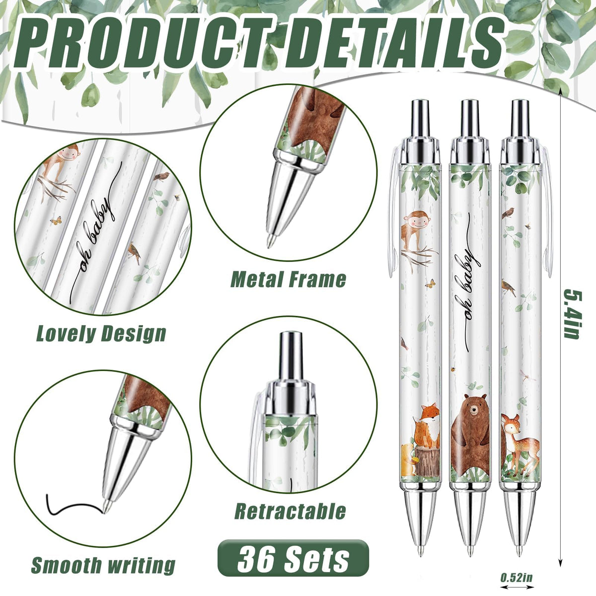 145 Pieces Woodland Baby Shower Favors for Guest Woodland Animals Ballpoint Pens and Keychains