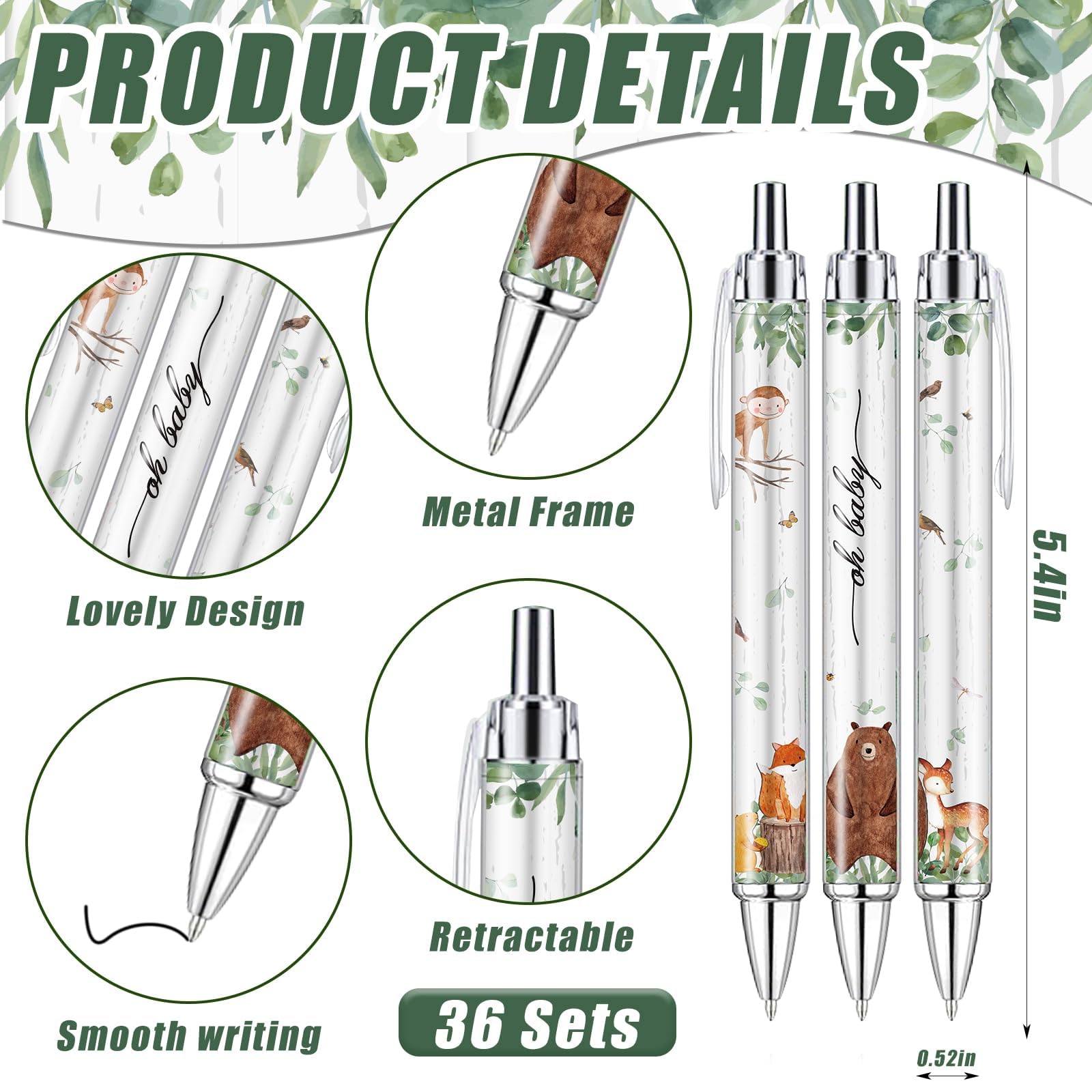 145 Pieces Woodland Baby Shower Favors for Guest Woodland Animals Ballpoint Pens and Keychains