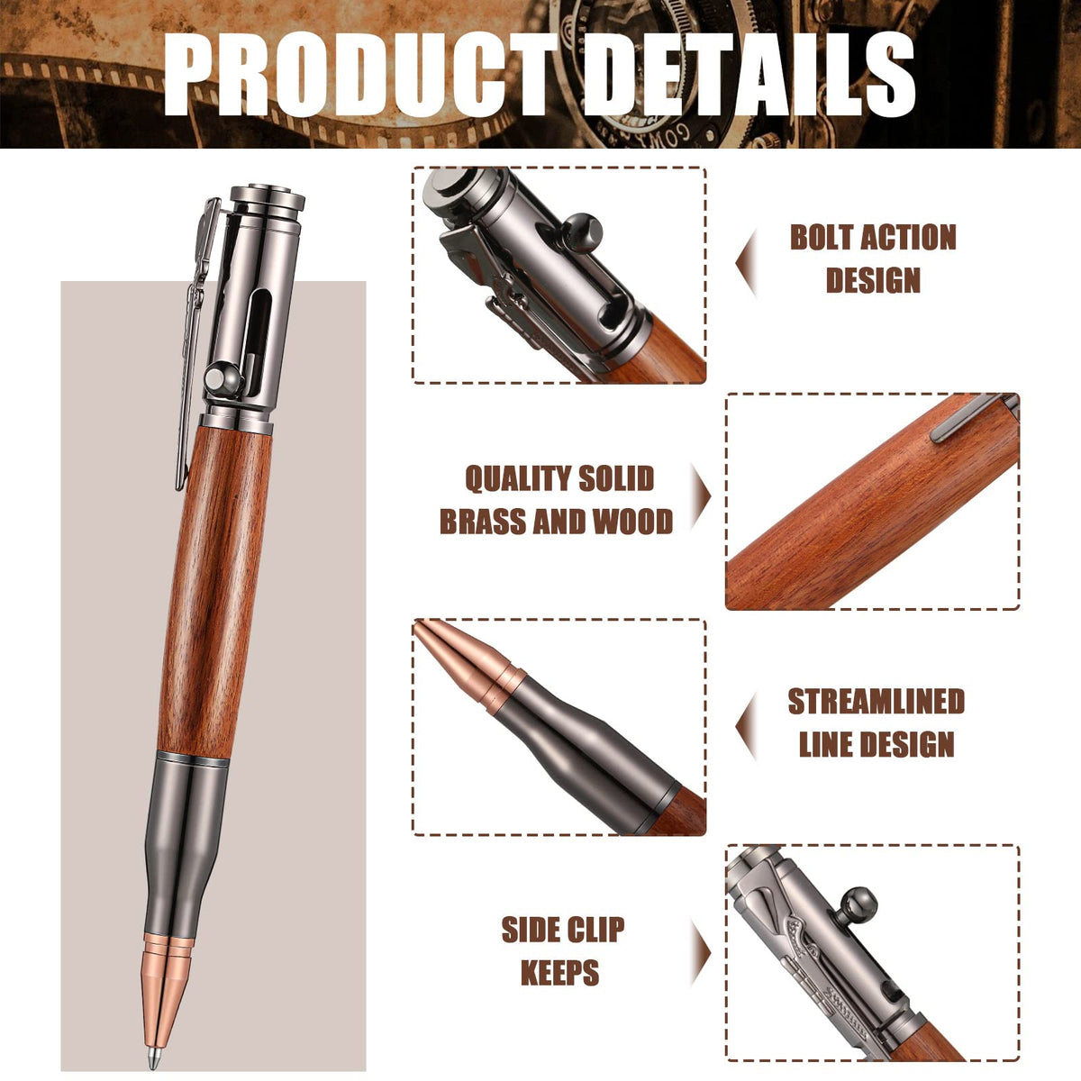 Chinco 2 Sets Bolt Action Bullet Pens with Refills for Men,Black, Brown