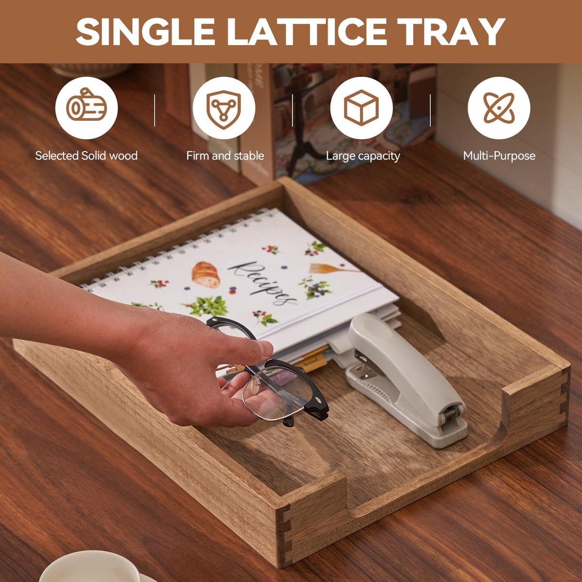 KIRIGEN Wooden Letter Tray, Single-Tier Paper Organizer for Desk, Brown TP