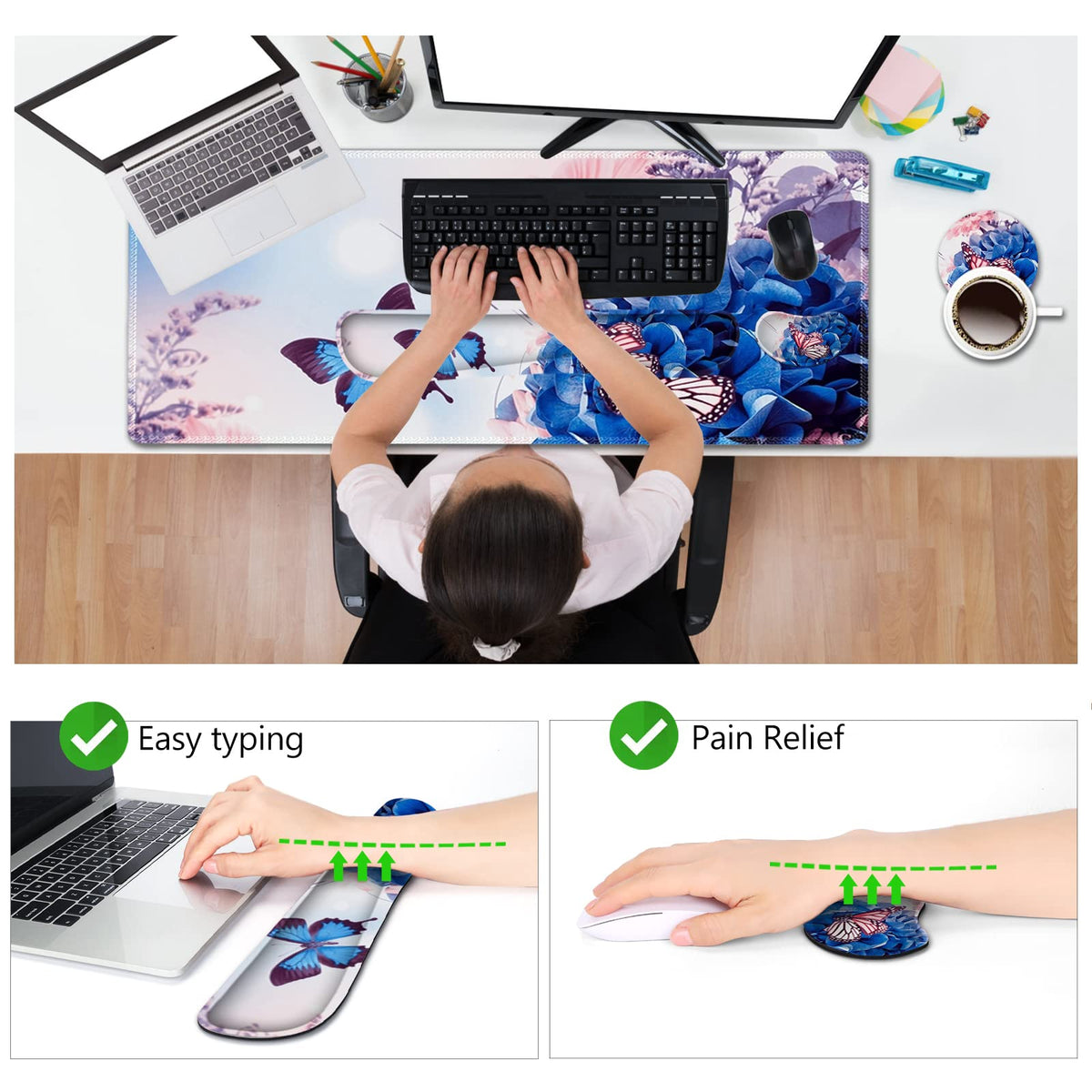 AIMSA Large Gaming Mouse Pad Set, Keyboard Wrist Rest Support Mouse Pad, Ergonomic Memory Foam