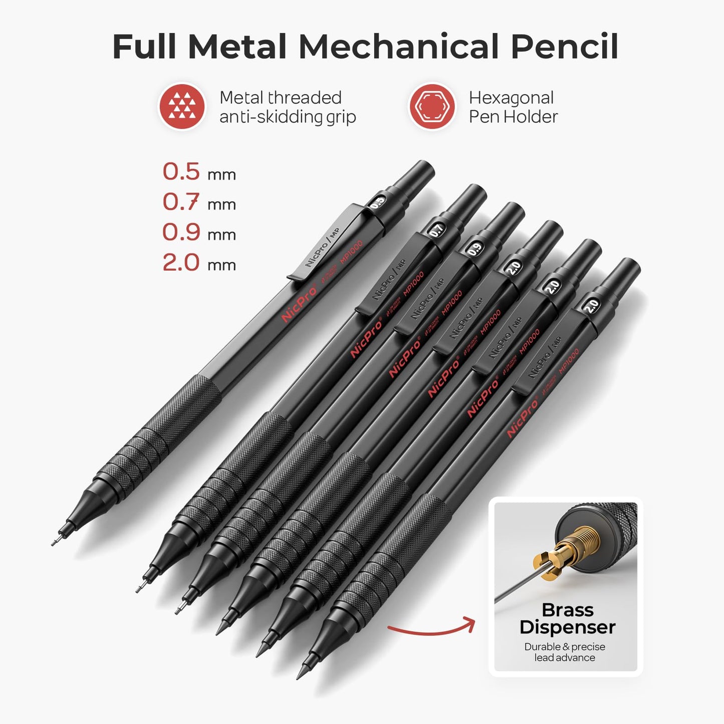 Nicpro 30PCS Black Metal Mechanical Pencil Set in Leather Case