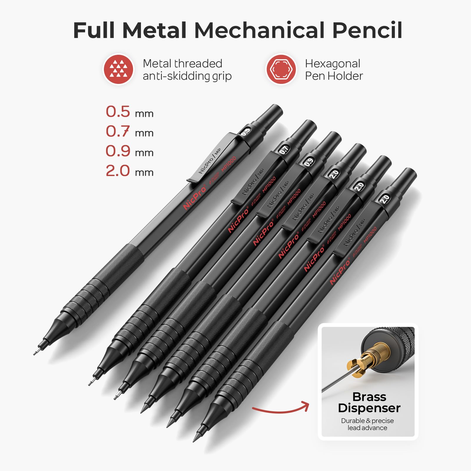 Nicpro 30PCS Black Metal Mechanical Pencil Set in Leather Case