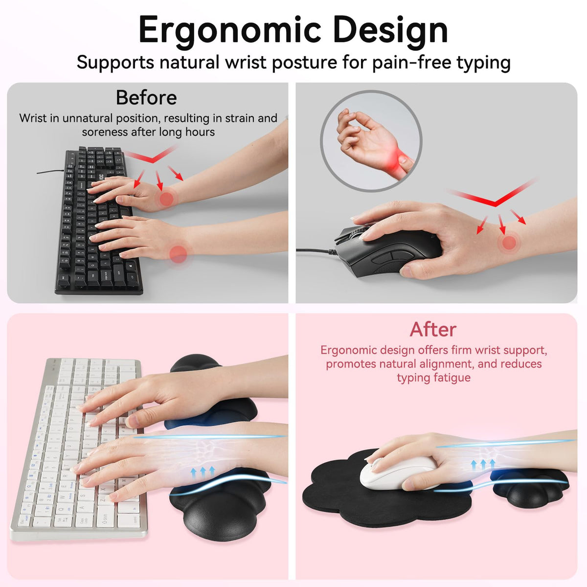 Sushret Cloud Wrist Rest for Computer Keyboard and Mouse Pad Set, Black