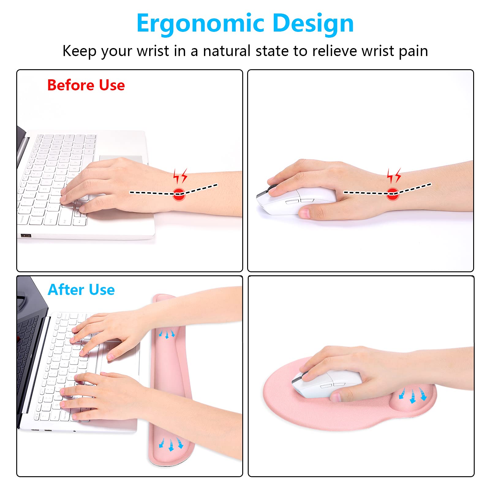 Dapesuom Keyboard Wrist Rest and Mouse Pad with Wrist Support, Memory Foam Cushion for Keyboard and