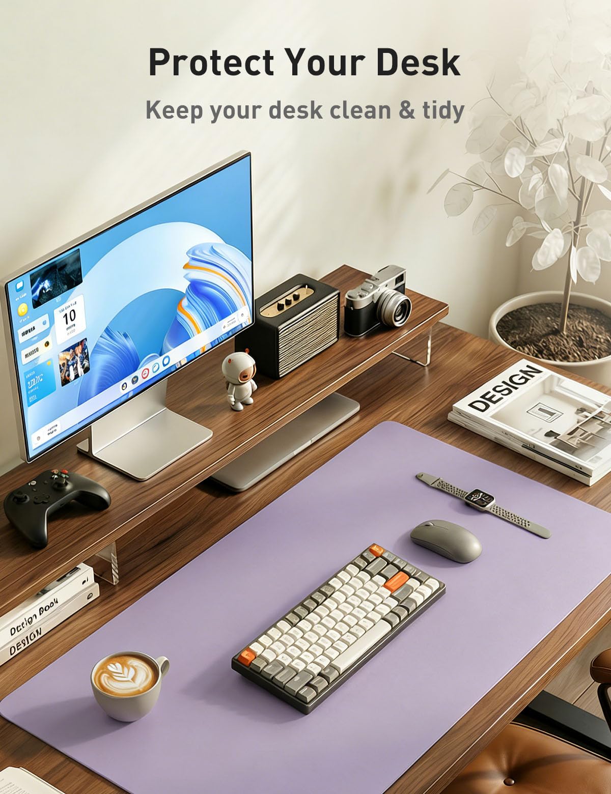 Aothia Faux Leather Desk Mat - Non-Slip PU Leather Desk Blotter, Waterproof Writing Surface, Large