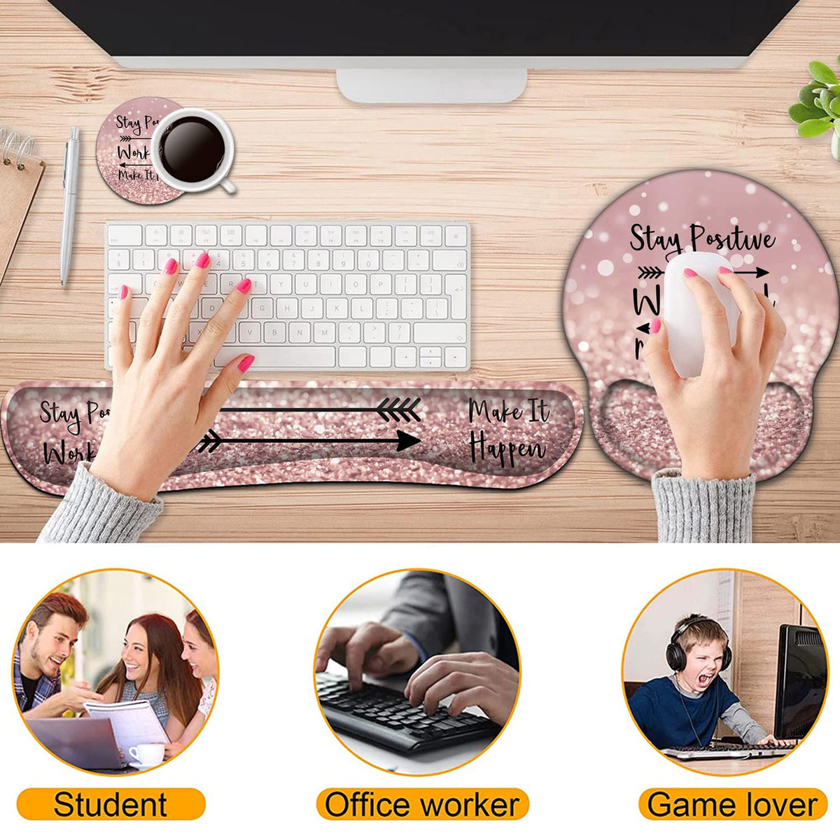 Keyboard Wrist Rest and Mouse Pad with Wrist Support, Ergonomic Mouse Pad Coaster, Easy Typing Pain