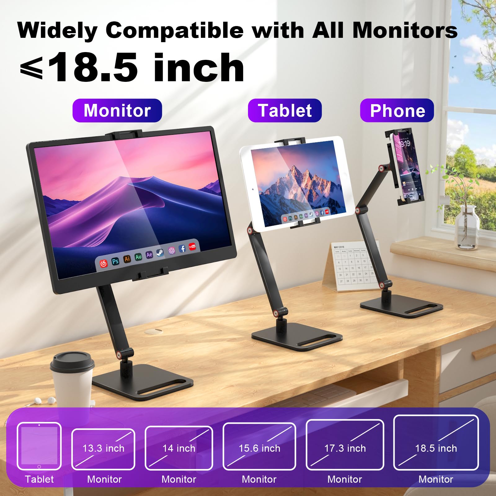 Hnfrwd Portable Monitor Stand for Desk 15.6"17.3"18.5",Tablet / iPad Stand