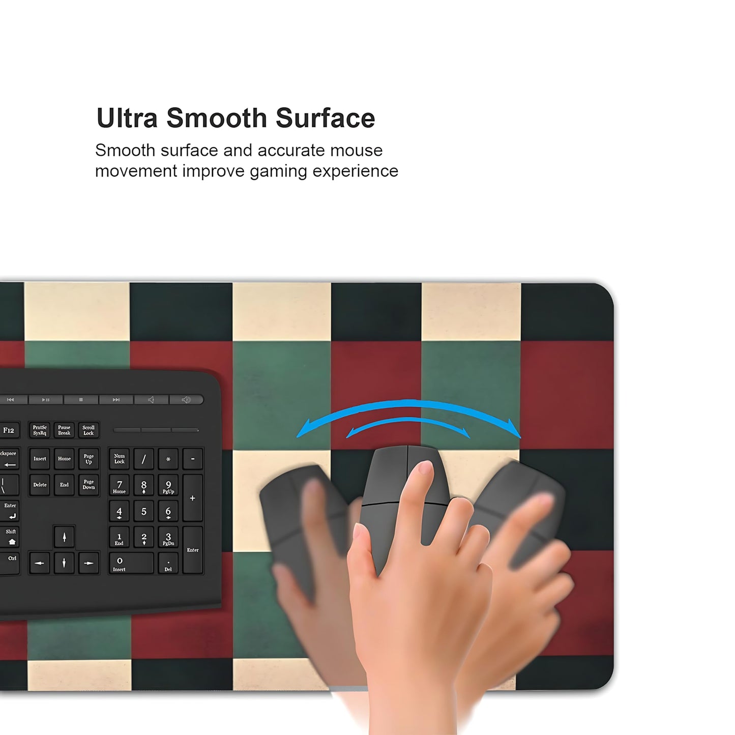 Cute Aesthetic Checkered Gaming Mouse Pad, Earth Tone Boho Desk Mat with Anti-Slip Base & Stitched