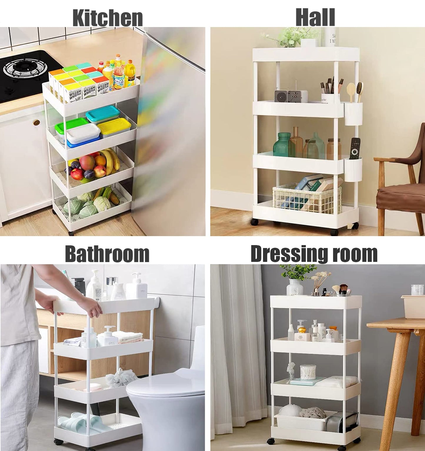 AYVANBER 4 Tier Slim Rolling Utility Kitchen Cart Bathroom Organizer for Narrow Places Multipurpose
