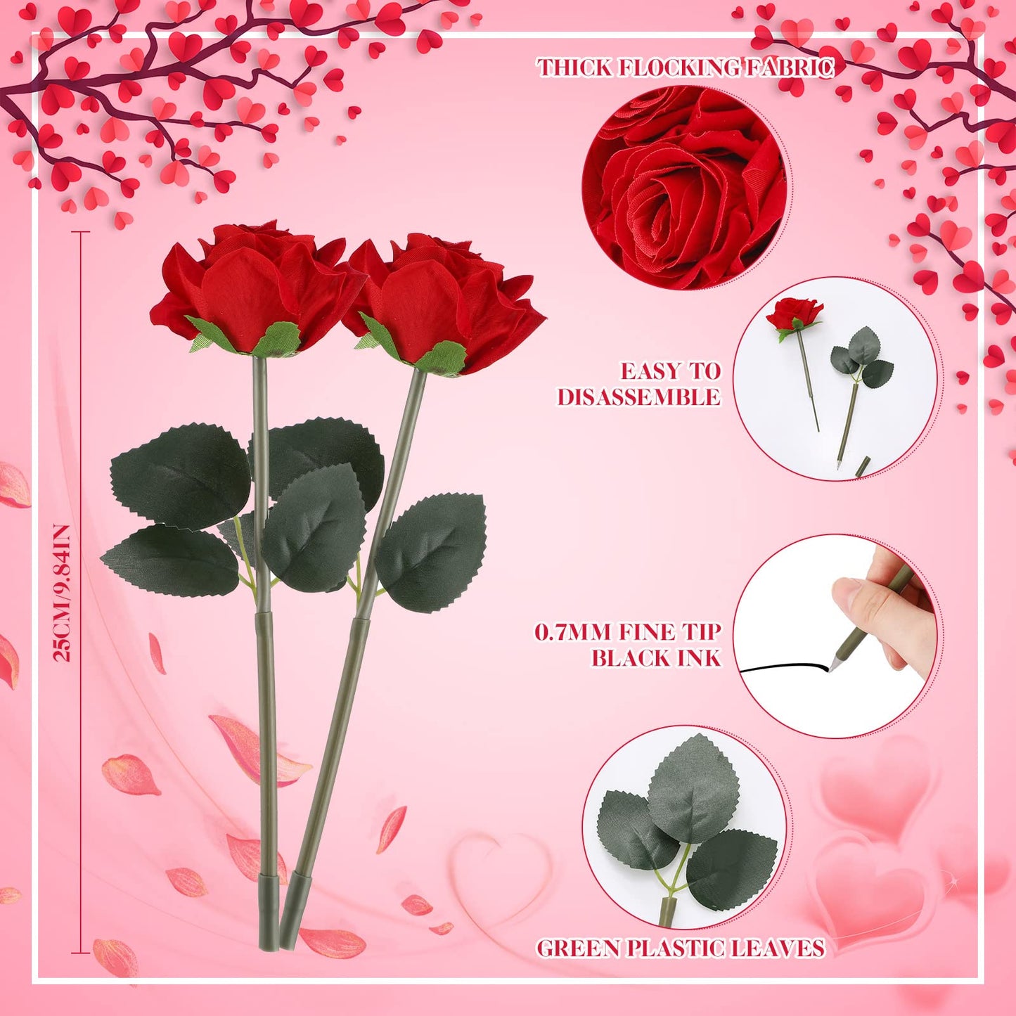Yexiya 16 Pcs Rose Flower Pens Red Artificial Ballpoint Wedding Party