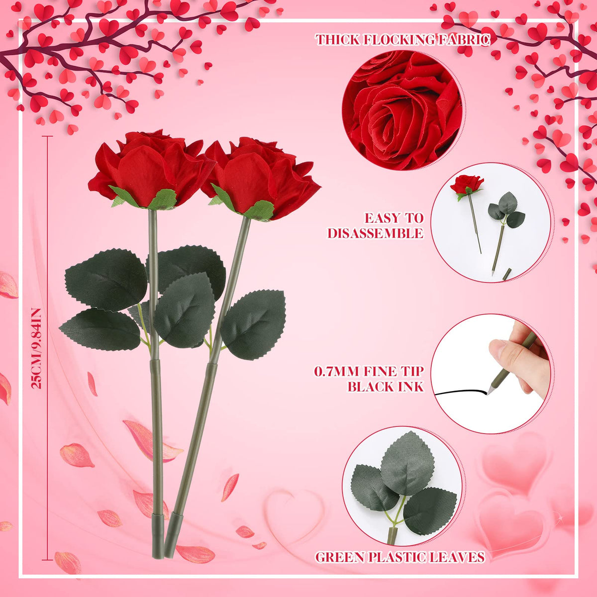 Yexiya 16 Pcs Rose Flower Pens Red Artificial Ballpoint Wedding Party