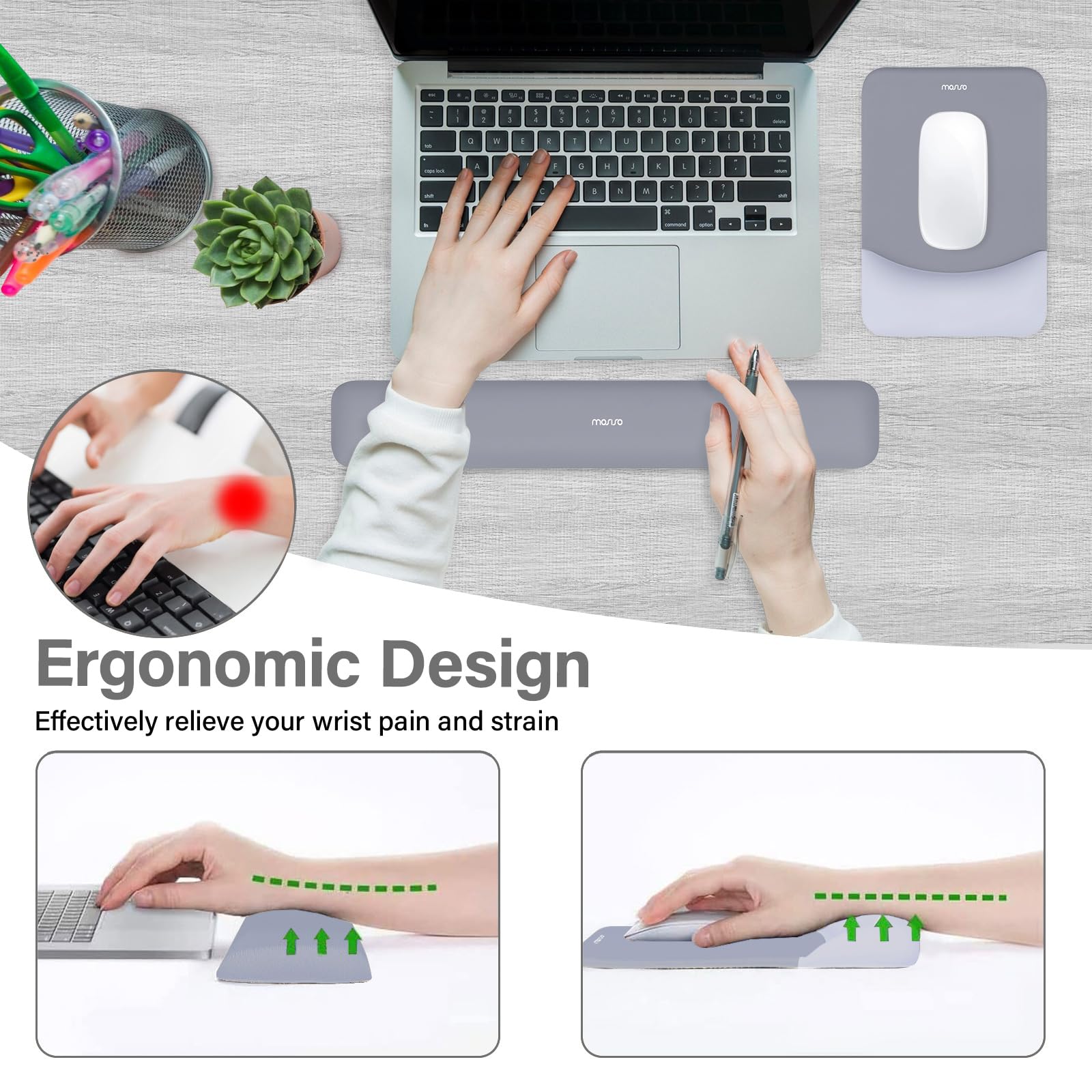 MOSISO Wrist Rest Support Mouse Pad & Keyboard Set, Gray
